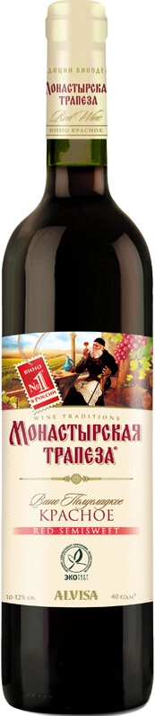 Вино "Монастырская трапеза" Красное полусладкое