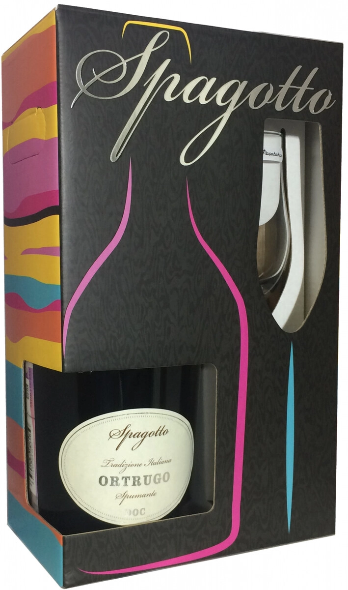 Игристое вино "Spagotto" Ortrugo DOC, gift set with glass