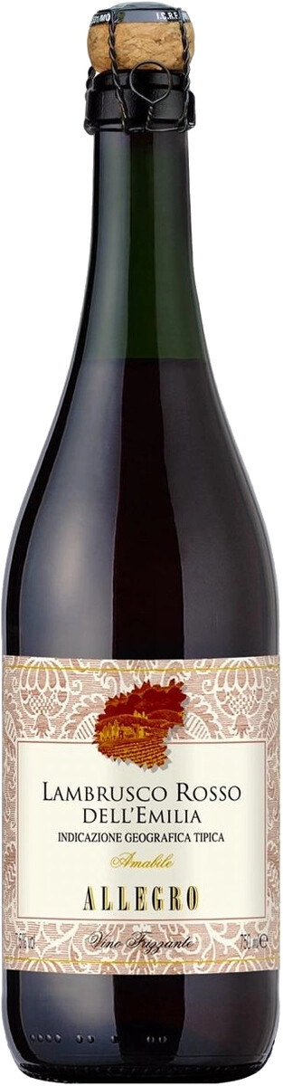 Игристое вино "Allegro" Lambrusco dell'Emilia IGT Rosso Amabile Frizzante