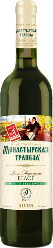 Вино "Монастырская трапеза" Белое полусладкое