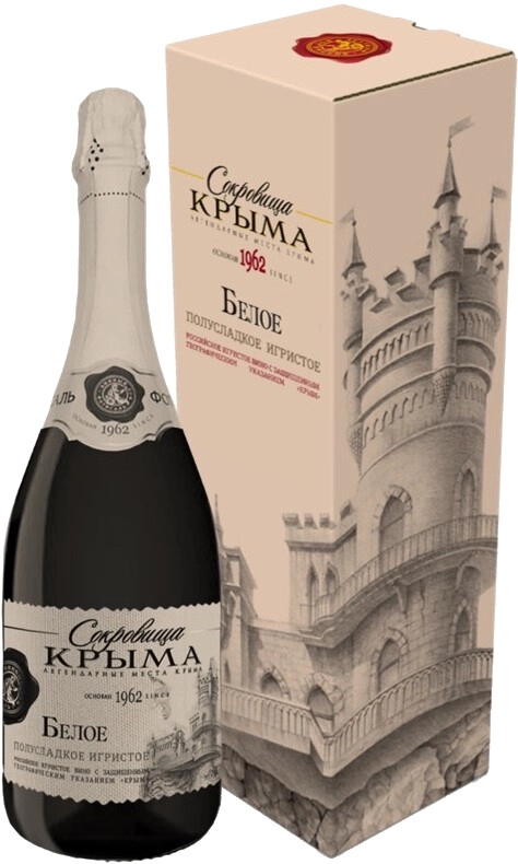 Игристое вино "Сокровища Крыма" Полусладкое, в подарочной коробке